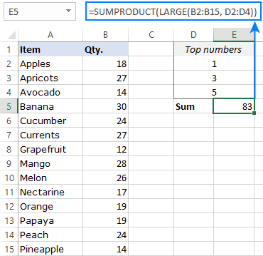 Excel How to sum largest numbers in a range