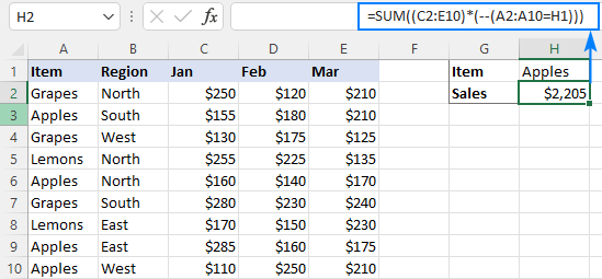 Excel SUMIF multiple columns with one or more criteria