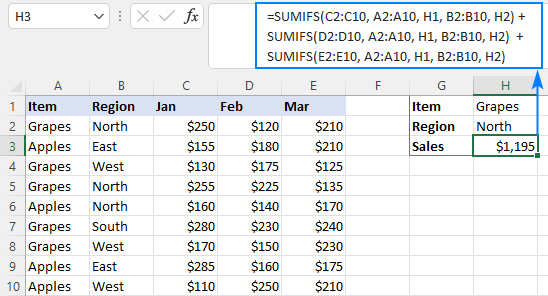 excel sum if for multiple criteria