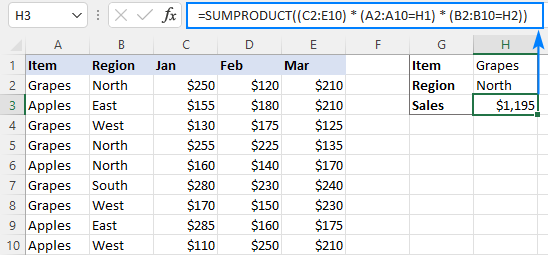 SUMPRODUCT formula for multiple columns with two criteria