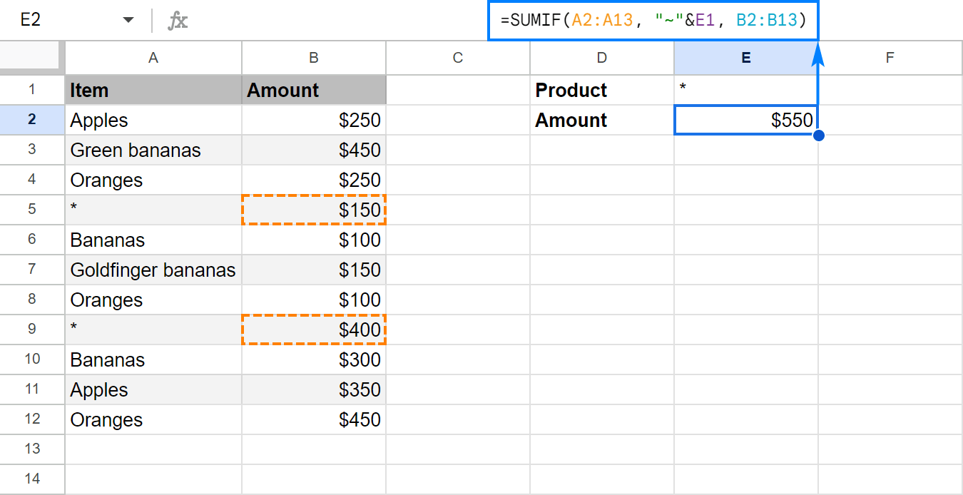 SUMIF formula to match an actual asterisk