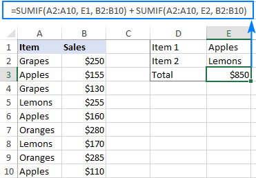 Công thức SUMIF trong Excel với nhiều tiêu chí