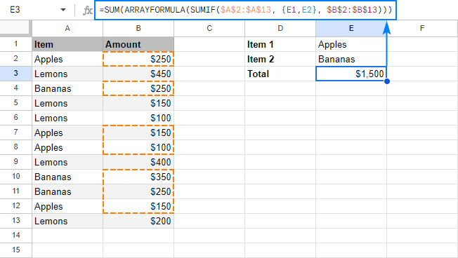 Sum cells with multiple OR criteria and output a total into one cell.
