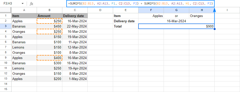 SUMIFS with OR criteria