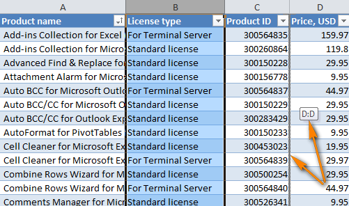 excel for mac move column