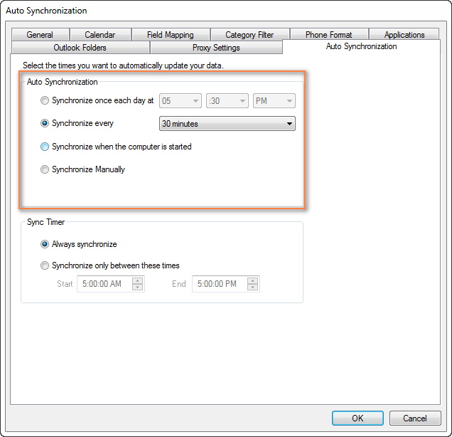 Configuring auto synchronization