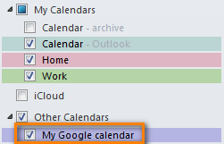 Google calendar has been imported to Outlook and you can see it under 'Other Calendars'.