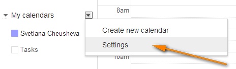 Click the little black arrow next to My calendars and choose Settings.