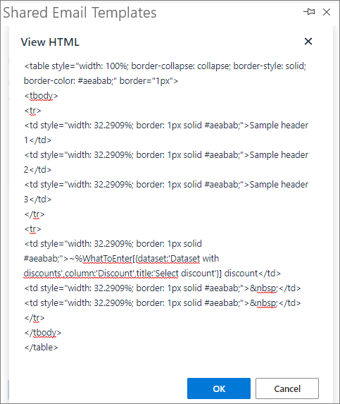 View the original HTML of the template with a table.