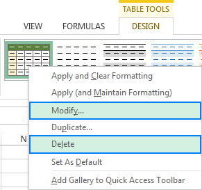 How to change Excel table styles and remove table formatting