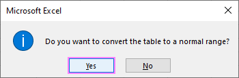 Confirm that you really want to convert the table to a normal range.