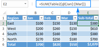 Excel table formula with structured references