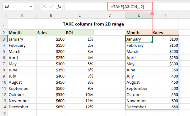 Take a specified number of columns from a range.