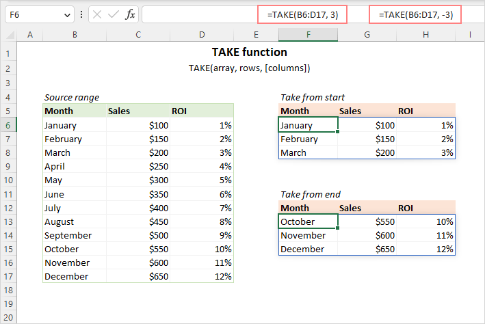 Excel TAKE function