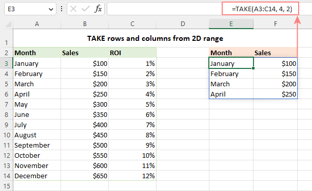 Extract a certain number of rows and columns with one formula.