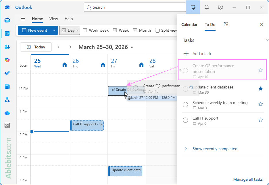 Add a task to the calendar in the new Outlook.