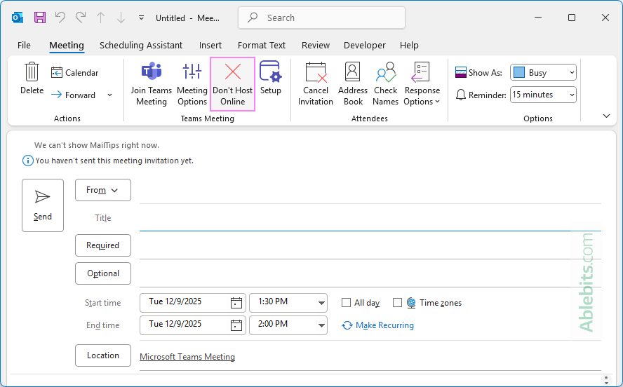 Remove a Teams link from an Outlook meeting invite.