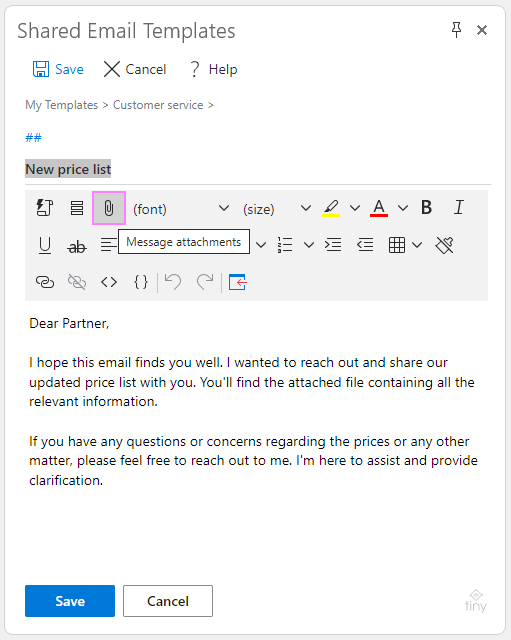 How to create a template in Outlook with attachment