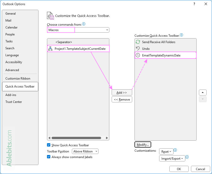 Add the macro to Outlook's Quick Access Toolbar.