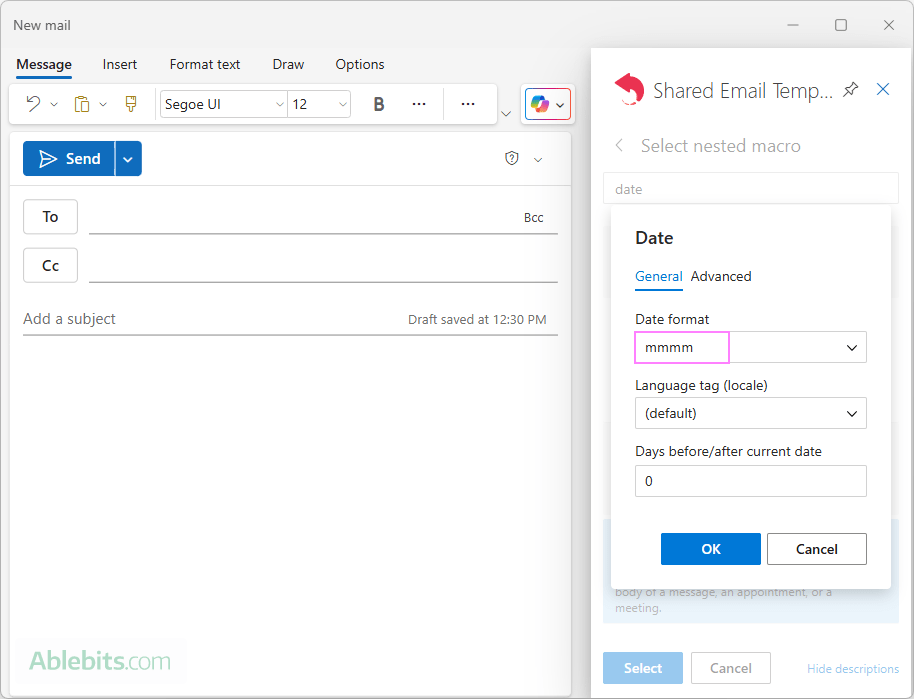 Set up the format to auto-fill month in the subject line.
