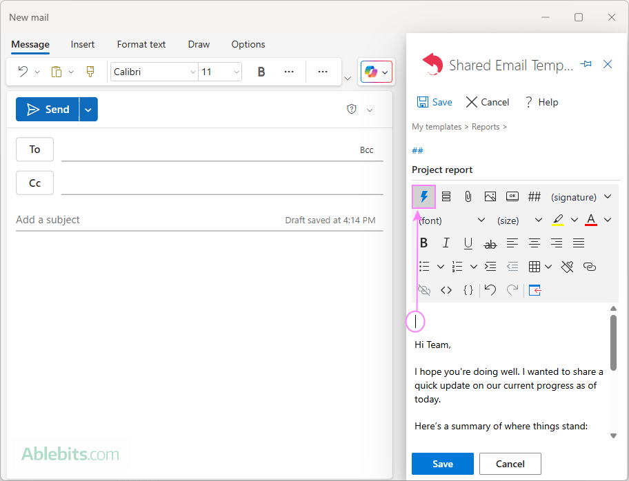 Create a shared email template for Outlook.