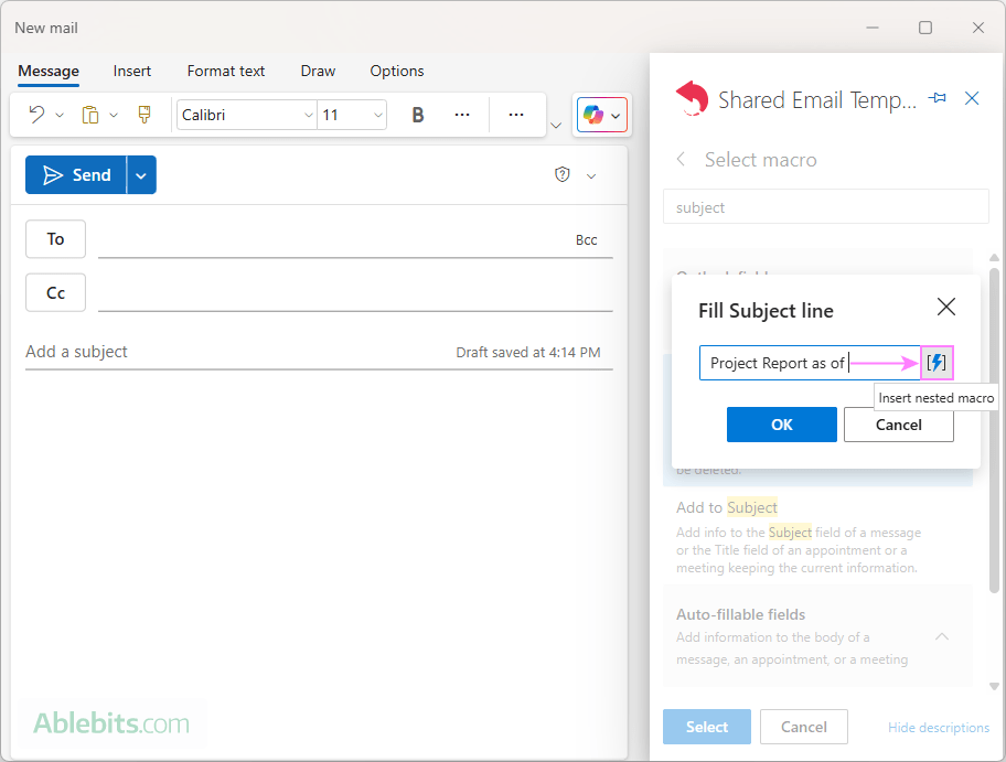 Enter the text of the email subject.
