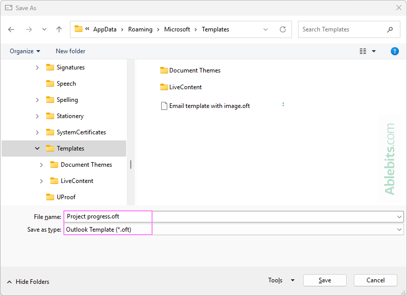 Create an .oft email template in Outlook.