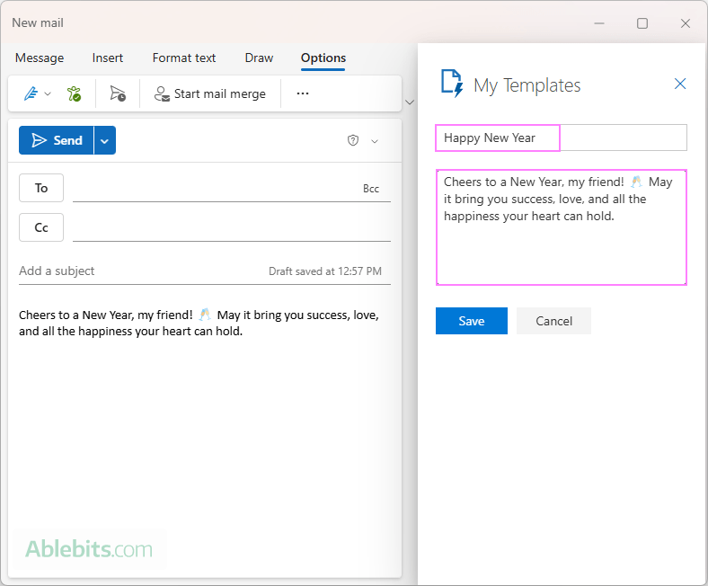 Create a new email template in the new Outlook.