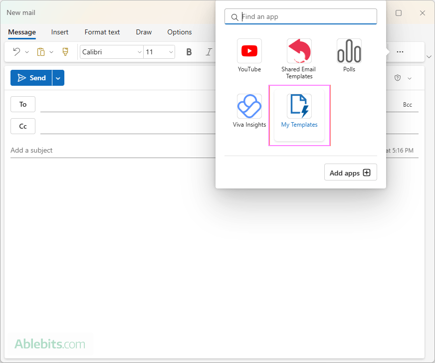 Access the My Templates pane in Outlook.