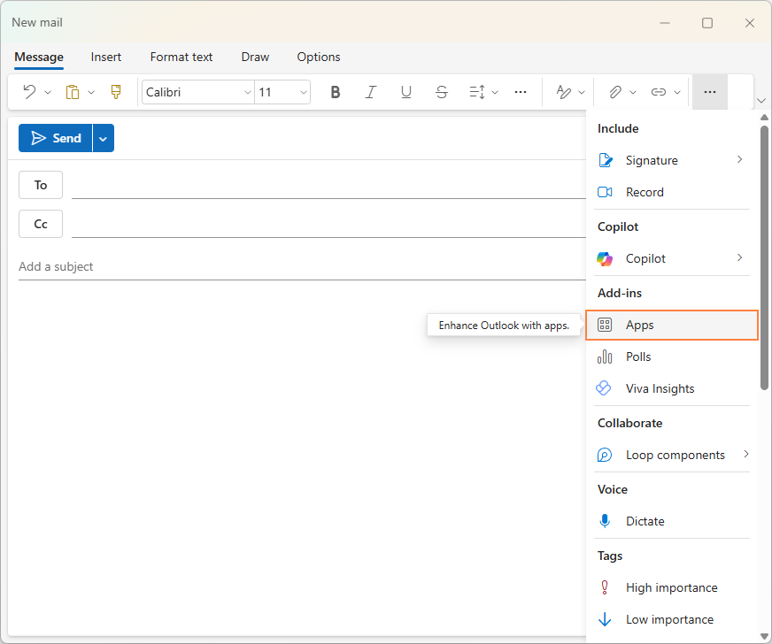 Access apps in the new Outlook.