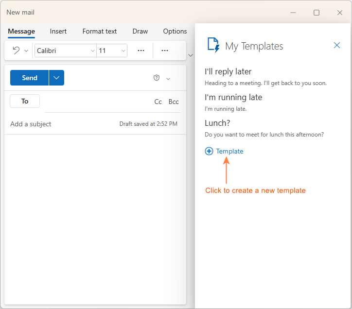 Create a new email template in the new Outlook.