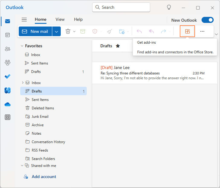 Get add-ins in the new Outlook.