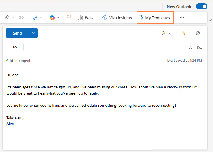 My Templates button in the new Outlook