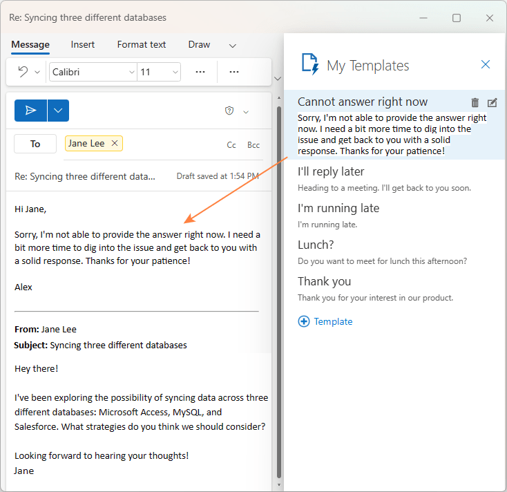 Reply with template in the new Outlook.