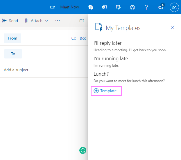 Create a new template in Outlook web app