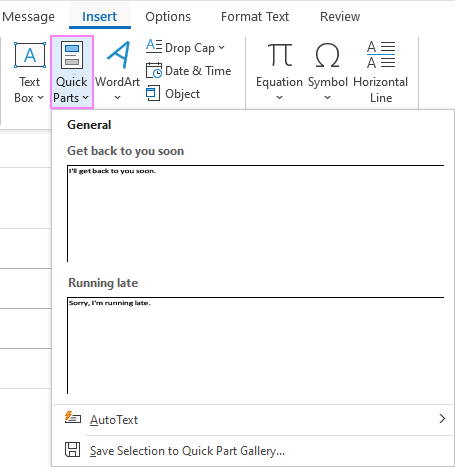 Outlook Quick Parts