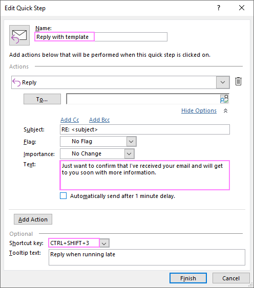 Creating a quick step template in Outlook