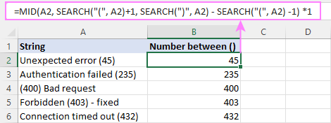 Getting number between two characters in Excel