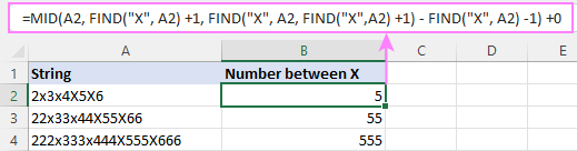 Case-sensitive formula to extract text between two characters