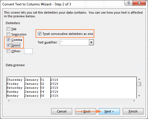 Select the delimiters your text strings contain.