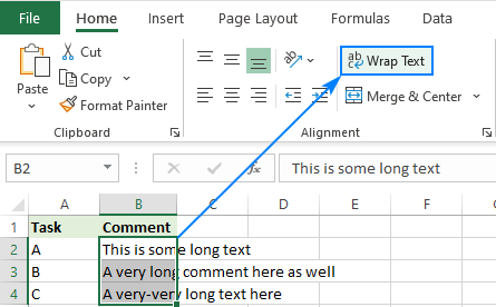 wrap text in excel