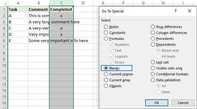 Select blank cells.
