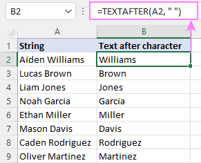 Excel formula to extract text after space