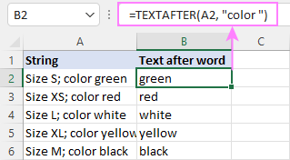 Excel formula to get text after a specific word