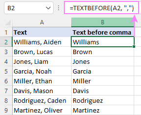 TEXTBEFORE formula to extract text before character