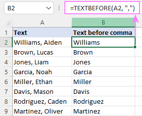 excel extract text after first space and before second space