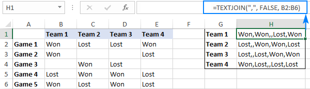 TEXTJOIN formula to convert a column of values to a comma-separated list