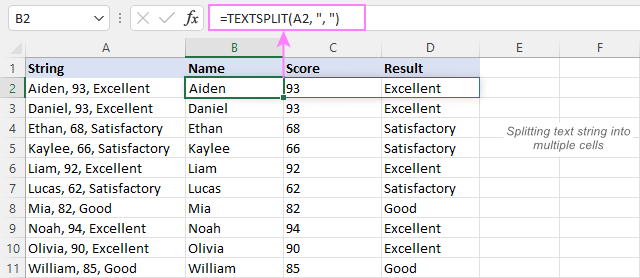 split cell two words excel