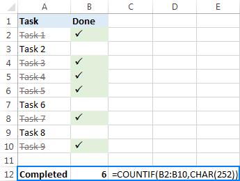 A formula to count checkmarks in Excel