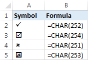 Inserting a checkmark using the CHAR function